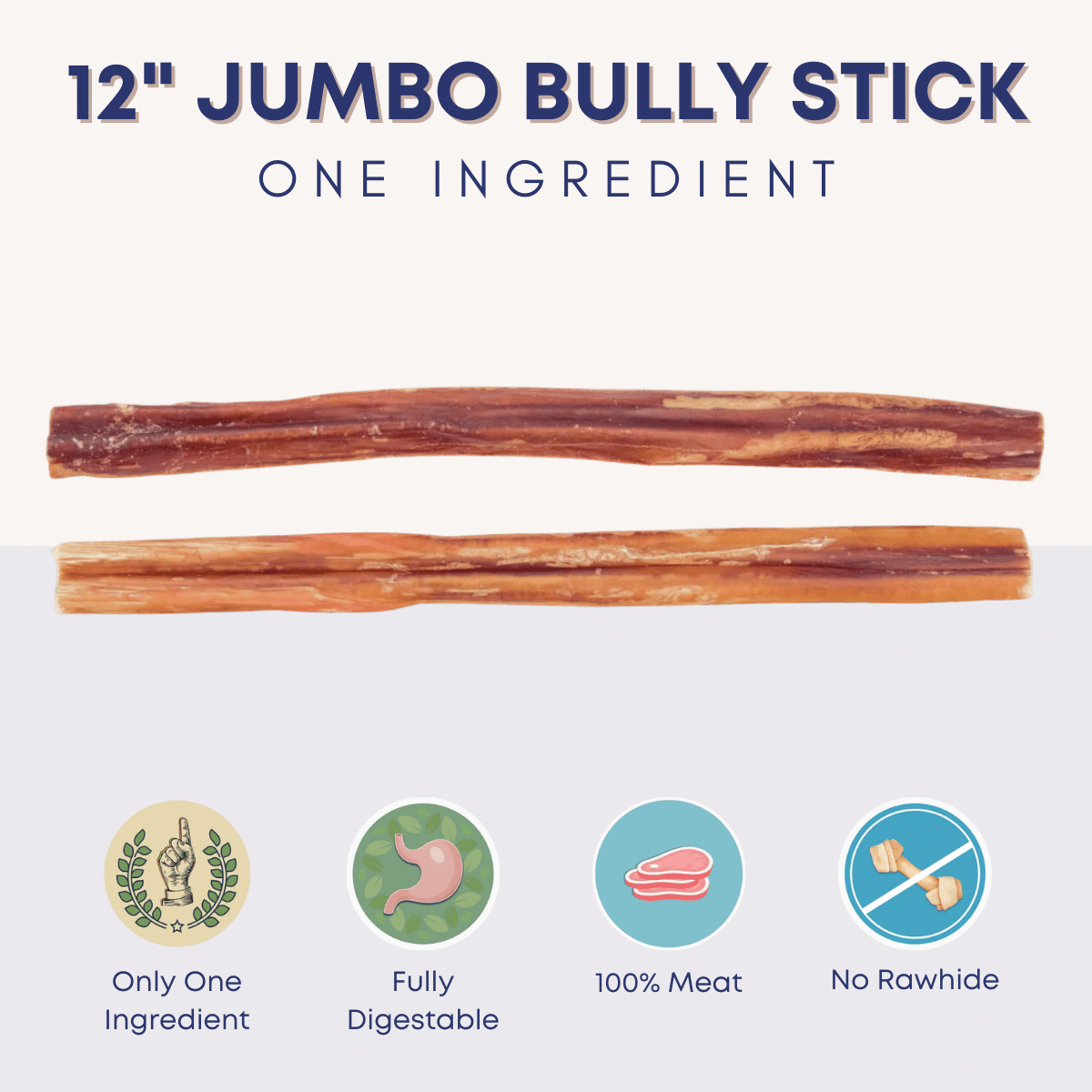 12 Inch Jumbo Bully Stick Natural Dog Chews for Aggressive Chewers