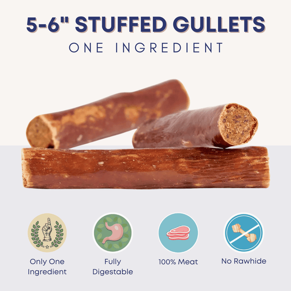 5-6" Stuffed Gullets For Dogs - All-Natural Dog Chews for Treat-Loving Pups - Bully Sticks Central