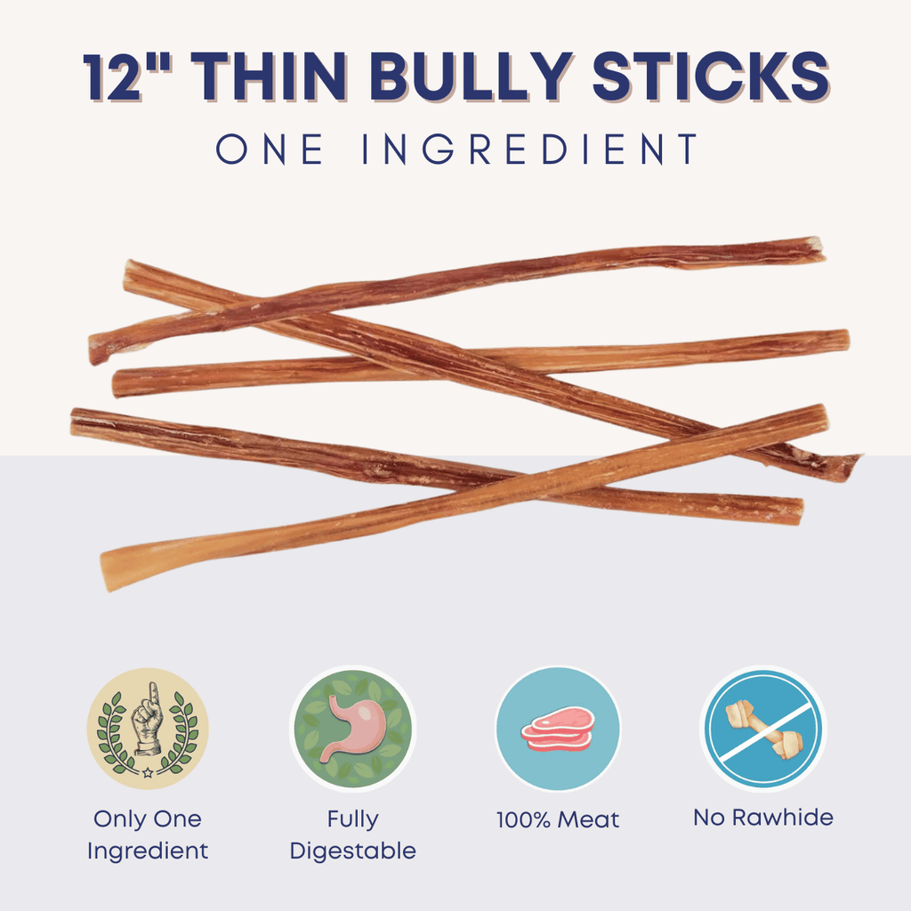 12 Inch Thin Bully Sticks All Natural Dog Chews for Small Dogs