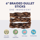 6" Braided Gullet Sticks For Dogs - Bully Sticks Central
