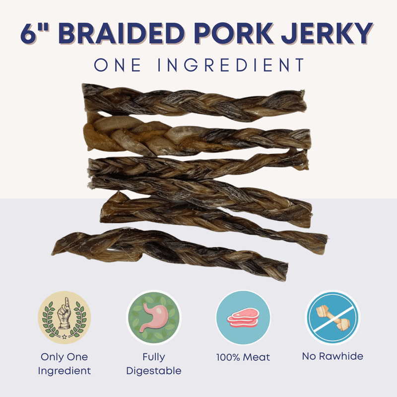 6" Braided Pork Jerky for Dogs - Bully Sticks Central